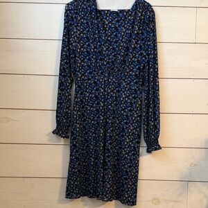CAbi Navy Floral Long Sleeve Dress